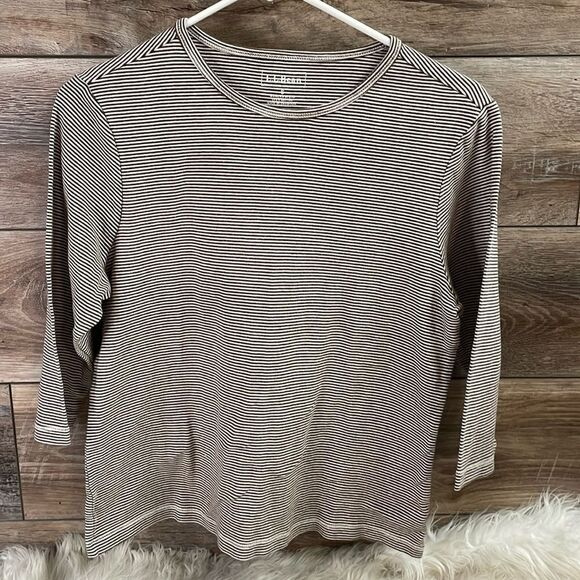 L.L. Bean Ladies Brown and White Striped Pullover Top, Size Small - Picture 1 of 4